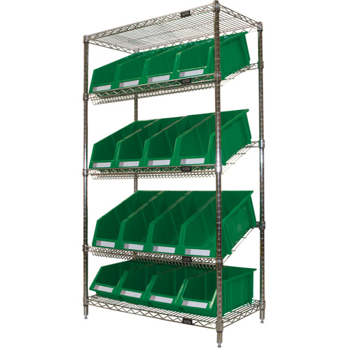 &eacute;tag&egrave;re en treillis m&eacute;tallique &agrave; tablettes inclin&eacute;es avec bacs, Tiers 5, 36" la x 63" h x 18" p Distribution Industrielle GC