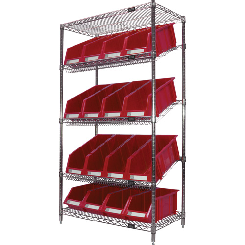 &eacute;tag&egrave;re en treillis m&eacute;tallique &agrave; tablettes inclin&eacute;es avec bacs, Tiers 5, 36" la x 63" h x 18" p Distribution Industrielle GC