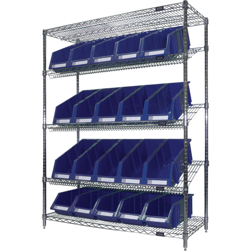 &eacute;tag&egrave;re en treillis m&eacute;tallique &agrave; tablettes inclin&eacute;es avec bacs, Tiers 5, 48" la x 63" h x 18" p Distribution Industrielle GC