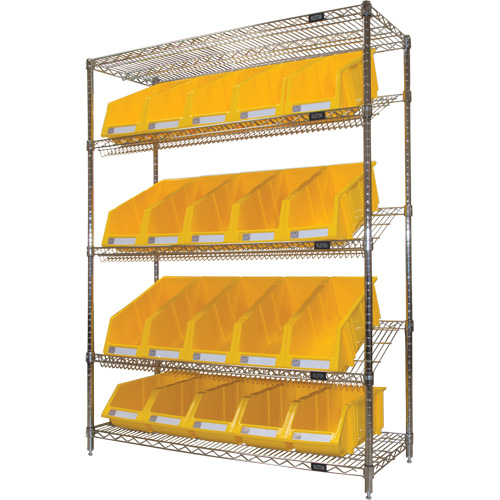 &eacute;tag&egrave;re en treillis m&eacute;tallique &agrave; tablettes inclin&eacute;es avec bacs, Tiers 5, 48" la x 63" h x 18" p Distribution Industrielle GC