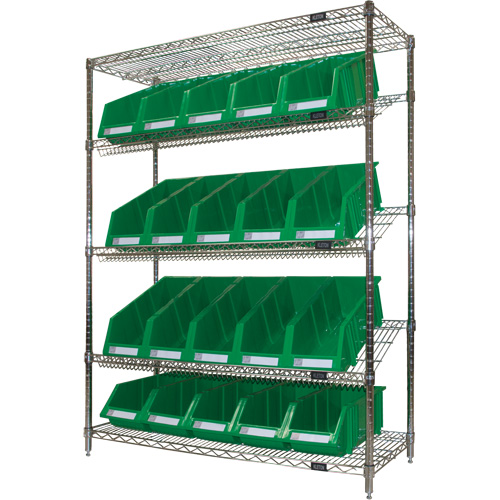 &eacute;tag&egrave;re en treillis m&eacute;tallique &agrave; tablettes inclin&eacute;es avec bacs, Tiers 5, 48" la x 63" h x 18" p Distribution Industrielle GC