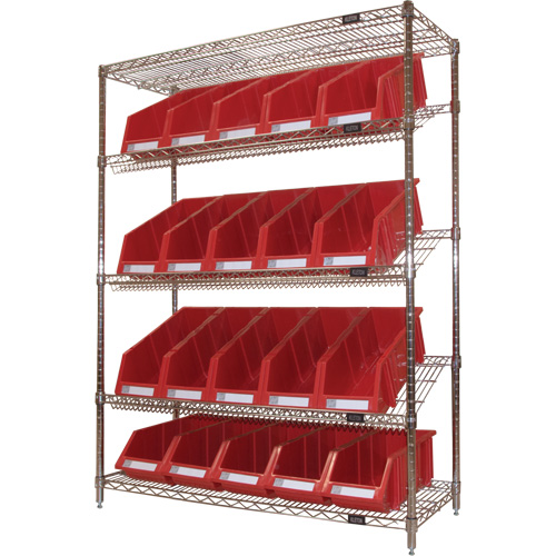 &eacute;tag&egrave;re en treillis m&eacute;tallique &agrave; tablettes inclin&eacute;es avec bacs, Tiers 5, 48" la x 63" h x 18" p Distribution Industrielle GC