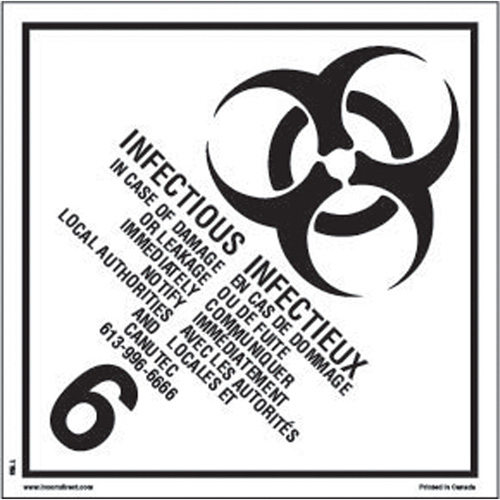 &eacute;tiquettes d'exp&eacute;dition TMD, Classe 6,2, Substances infectieuses, Vinyle Distribution Industrielle GC
