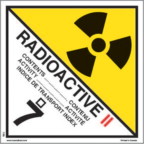 &eacute;tiquettes d'exp&eacute;dition TMD, Classe 7, Radioactif II, Papier Distribution Industrielle GC