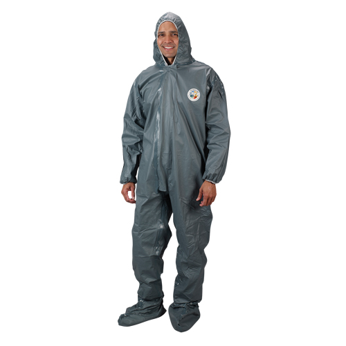 Combinaison &agrave; capuchon de 2,0 mils en tissu r&eacute;sistant aux flammes et aux produits chimiques, Petit, Gris, Tissu ignifug&eacute; Distribution Industrielle GC