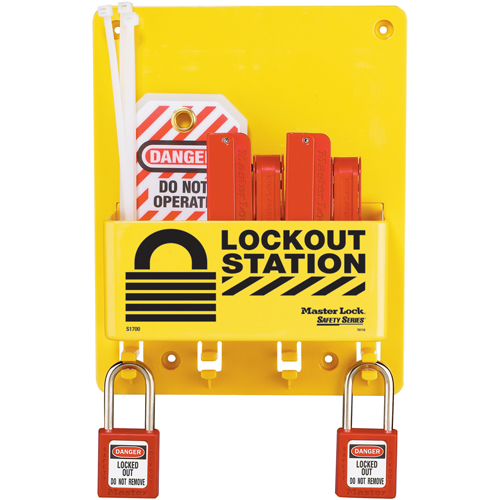 Compact Lockout Station, Thermoplastic Padlocks, 4 Padlock Capacity, Padlocks Included Distribution Industrielle GC