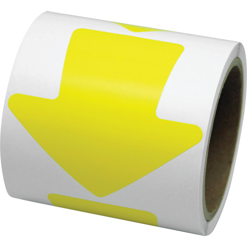 D&eacute;calcomanie en couleur pour le marquage des planchers, Fl&egrave;che, 4" lo x 4" la, Jaune, Vinyle Distribution Industrielle GC