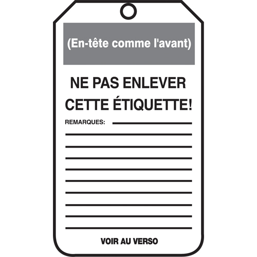 &eacute;tiquettes de verrouillage, Papier cartonn&eacute;, 3-1/8" la x 5-7/8" h, Français Distribution Industrielle GC