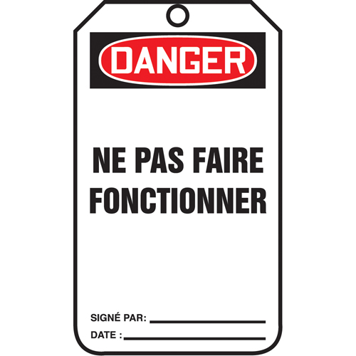 &eacute;tiquettes de verrouillage, Papier cartonn&eacute;, 3-1/8" la x 5-7/8" h, Français Distribution Industrielle GC