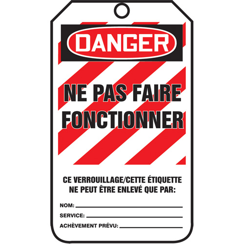 &eacute;tiquettes de verrouillage, Papier cartonn&eacute;, 3-1/8" la x 5-7/8" h, Français Distribution Industrielle GC