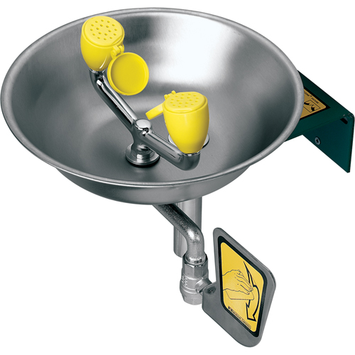 Poste de douche oculaire/faciale, Installation Montage mural, Bol Acier inoxydable Distribution Industrielle GC