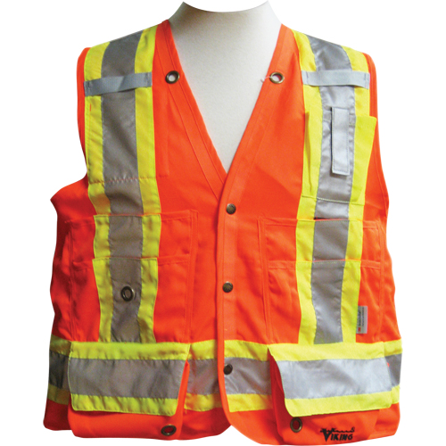 Surveyor Safety Vest, High Visibility Orange, Medium, Polyester Distribution Industrielle GC