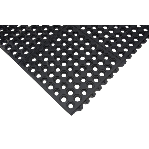 Tapis modulaire antifatigue, Nid d'abeilles, 3' x 3' x 1/2", Noir, Caoutchouc naturel Distribution Industrielle GC