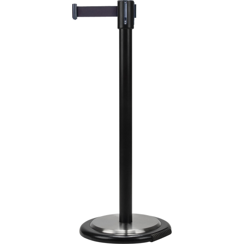 Free-Standing Crowd Control Barrier, Steel, 35" H, Black Tape, 7' Tape Length Distribution Industrielle GC