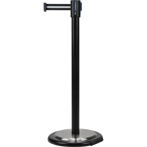 Barri&egrave;res sur pieds pour le contr&ocirc;le des foules, Acier, 35" h, Ruban Noir/Blanc, Longueur du ruban 7' Distribution Industrielle GC