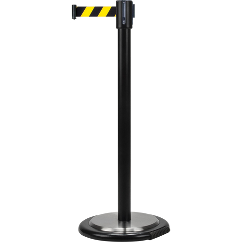 Barri&egrave;res sur pieds pour le contr&ocirc;le des foules, Acier, 35" h, Ruban Noir/Jaune, Longueur du ruban 7' Distribution Industrielle GC