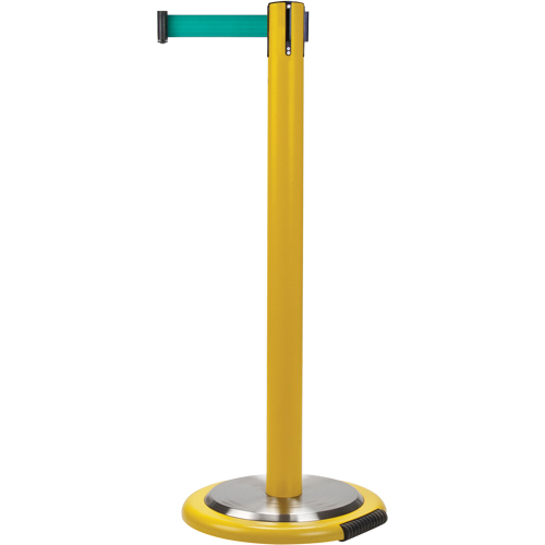 Barri&egrave;res sur pieds pour le contr&ocirc;le des foules, Acier, 35" h, Ruban Vert, Longueur du ruban 7' Distribution Industrielle GC