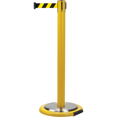 Barri&egrave;res sur pieds pour le contr&ocirc;le des foules, Acier, 35" h, Ruban Noir/Jaune, Longueur du ruban 7' Distribution Industrielle GC