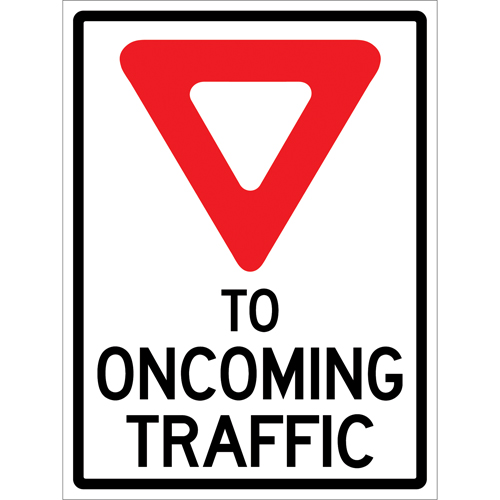 Enseigne enroulable de circulation  Yield to Oncoming Traffic , 36" x 48", Vinyle, Anglais avec pictogramme Distribution Industrielle GC