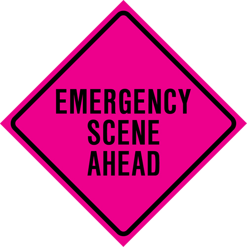 Enseigne enroulable de circulation  Emergency Scene Ahead , 36" x 36", Vinyle, Anglais Distribution Industrielle GC
