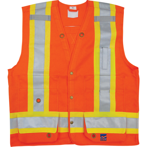 Surveyor Safety Vest, High Visibility Orange, Small, Polyester Distribution Industrielle GC