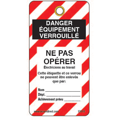 &eacute;tiquettes de verrouillage, Plastique, 3" la x 5-3/4" h, Français Distribution Industrielle GC