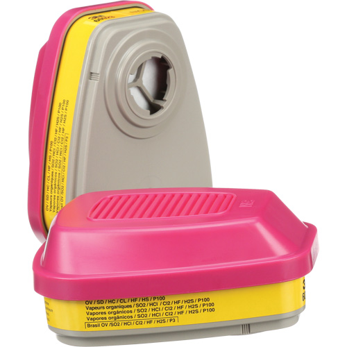 Cartouches pour respirateur s&eacute;rie 6000, Cartouche gaz/vapeur, Vapeurs organiques/Gaz acides/P100 Distribution Industrielle GC