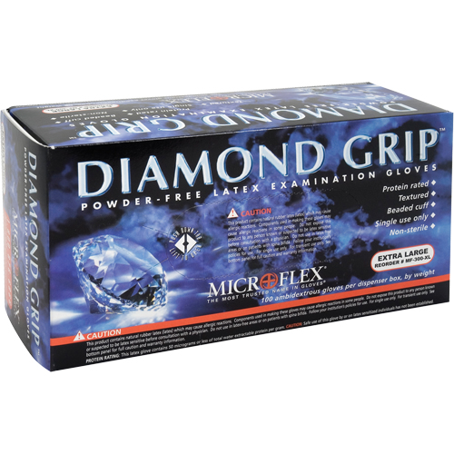 Gants d'examen Diamond Grip, T-Grand, Latex, 8 mils, Sans poudre, Naturel, Classe 2 Distribution Industrielle GC