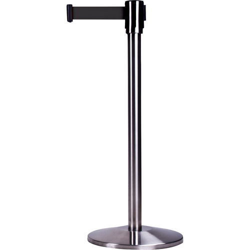 Free-Standing Crowd Control Barrier, Steel, 35" H, Black Tape, 7' Tape Length Distribution Industrielle GC