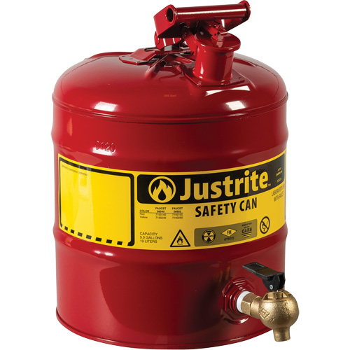 Laboratory Safety Can with Faucet, Type I, Steel, 5 US gal., Red, FM Approved Distribution Industrielle GC