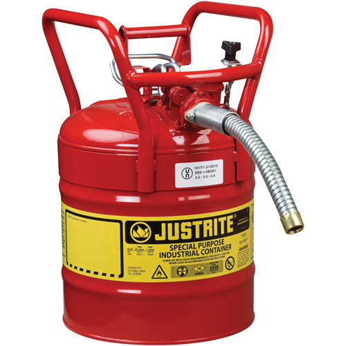 D.O.T. AccuFlow Safety Cans, Type II, Steel, 5 US gal., Red, FM Approved Distribution Industrielle GC