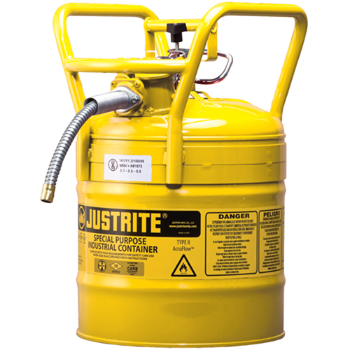 D.O.T. AccuFlow Safety Cans, Type II, Steel, 5 US gal., Yellow, FM Approved Distribution Industrielle GC