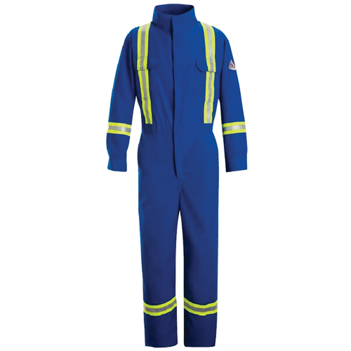 Combinaisons de qualit&eacute; sup&eacute;rieure r&eacute;sistantes aux flammes avec bandes r&eacute;fl&eacute;chissantes, Taille 38, Bleu royal, 5,1 cal/cm² Distribution Industrielle GC
