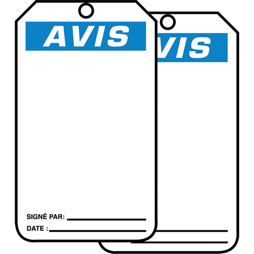 &eacute;tiquettes de s&eacute;curit&eacute; en français - &eacute;tiquettes avec ent&ecirc;ge vierge, Papier cartonn&eacute;, 3-1/8" la x 5-7/8" h, Français Distribution Industrielle GC