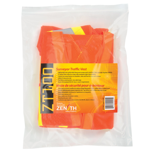 Surveyor's Safety Vest, High Visibility Orange, Large, Polyester Distribution Industrielle GC
