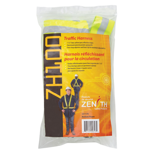 Standard-Duty Safety Harness, High Visibility Lime-Yellow, Silver Reflective Colour, Medium Distribution Industrielle GC