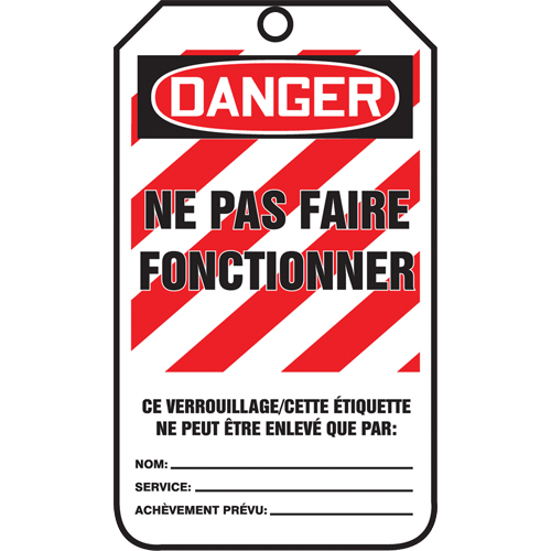 &eacute;tiquettes de verrouillage, Plastique, 3-3/8" la x 5-5/8" h, Français Distribution Industrielle GC