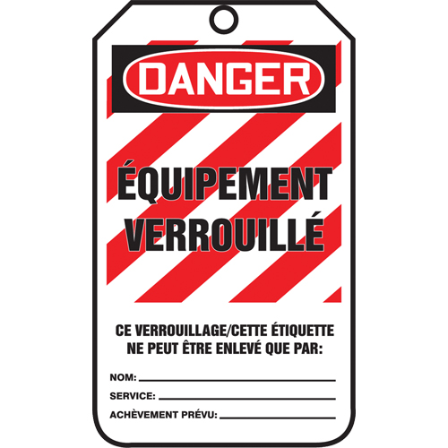 &eacute;tiquettes de verrouillage, Papier cartonn&eacute;, 3-3/8" la x 5-7/8" h, Français Distribution Industrielle GC