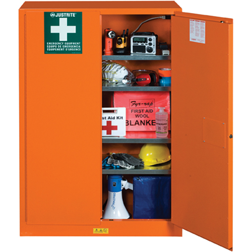 Emergency Preparedness Storage Cabinets, Steel, 4 Shelves, 65" H x 43" W x 18" D, Orange Distribution Industrielle GC