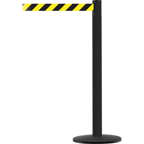 Montant pour syst&egrave;me Advance TensaBarrier, Acier, 36" h, Ruban Noir/Jaune, Longueur du ruban 7,5' Distribution Industrielle GC