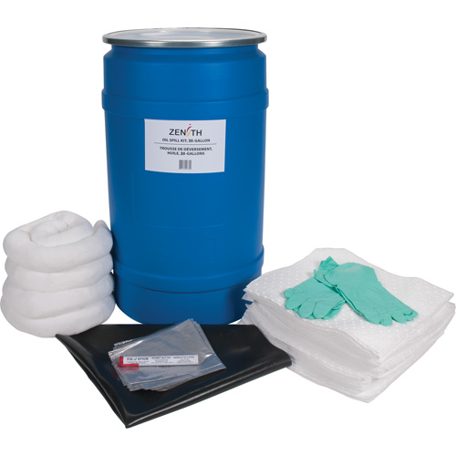 Trousse de lutte contre les d&eacute;versements pour &eacute;tabli, Huile seulement, Baril, Absorbance de 30 gal. US Distribution Industrielle GC