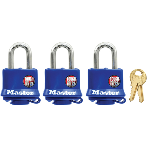 Weather-Resistant Padlock, Blue, Keyed Alike, Laminated Steel, 1-9/16" Width Distribution Industrielle GC