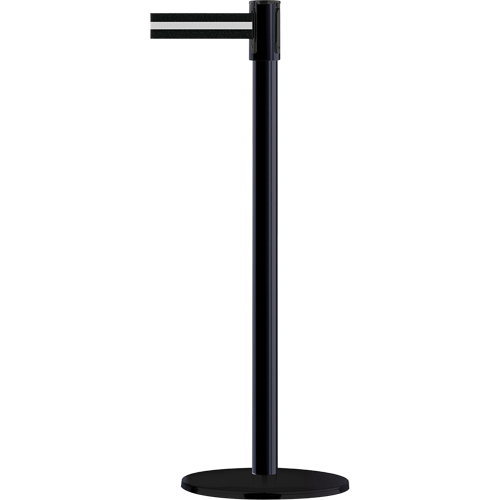 Slimline TensaBarrier&reg; Barrier Post, Steel, 38" H, Black/White Tape, 7.5' Tape Length Distribution Industrielle GC