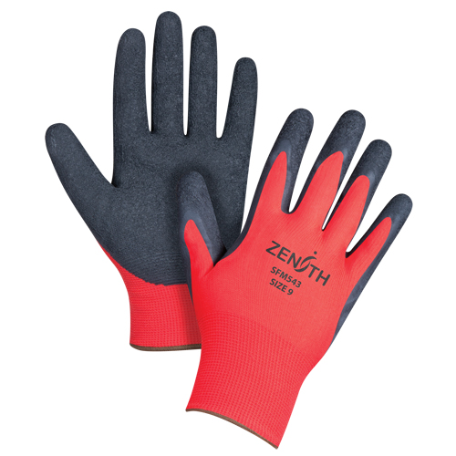 Gants enduits &agrave; prise cr&ecirc;p&eacute;e noir & rouge, 9/Grand, R&ecirc;vetement Latex de caoutchouc, Calibre 13, Enveloppe en Polyester Distribution Industrielle GC