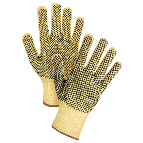 Gants tricot&eacute;s deux c&ocirc;t&eacute;s, sans couture, &agrave; pois, Taille Grand/9, Calibre 7, Rev&ecirc;tement PVC, Enveloppe en Kevlar, ASTM ANSI niveau A2/EN 388 niveau 3 Distribution Industrielle GC