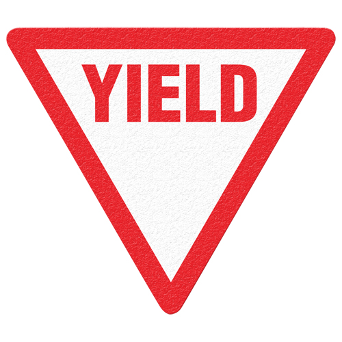 Panneau de signalisation au sol  Yield , Adh&eacute;sif, Anglais avec pictogramme Distribution Industrielle GC
