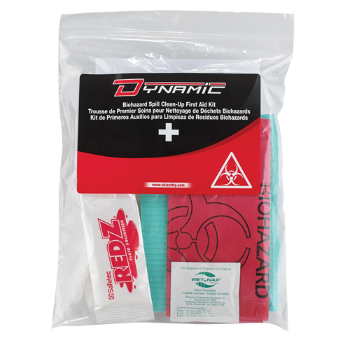 Trousse de premiers soins pour nettoyage de biorisques Dynamic, Dispositif m&eacute;dical Classe 1, Sac en plastique refermable Distribution Industrielle GC