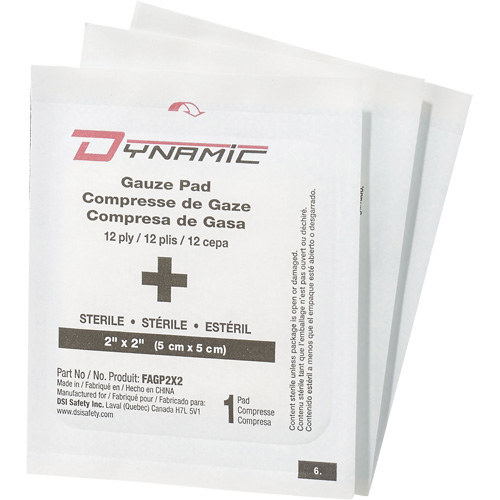 Gaze Dynamic, Tampon, 2" lo x 2" la, St&eacute;rile, Dispositif m&eacute;dical Classe 1 Distribution Industrielle GC