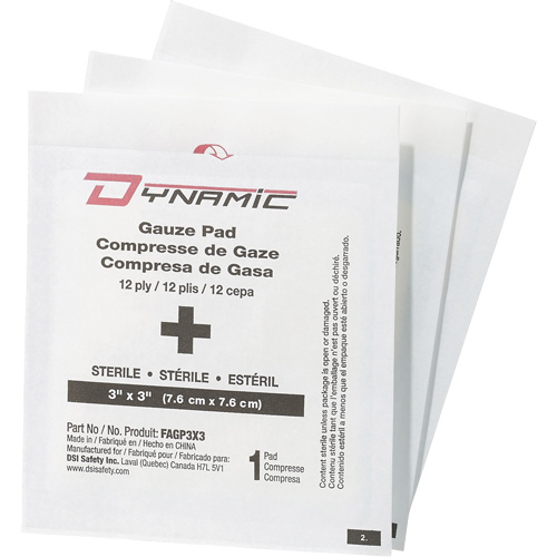 Gaze Dynamic, Tampon, 3" lo x 3" la, St&eacute;rile, Dispositif m&eacute;dical Classe 1 Distribution Industrielle GC