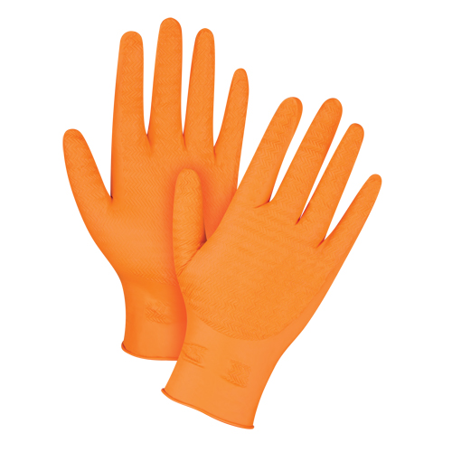 Gants de poids lourd Gripper, Grand, Nitrile, 7 mils, Sans poudre, Orange Distribution Industrielle GC